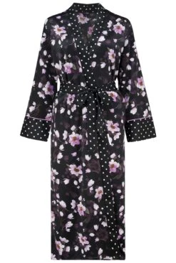 Pour Moi Luxe Satin Print Mix Longline Gown - Black/Lilac -Cheap Clozi Vibe Store 295640 20221114094400