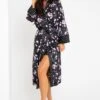 Pour Moi Luxe Satin Print Mix Longline Gown - Black/Lilac