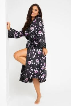 Pour Moi Luxe Satin Print Mix Longline Gown - Black/Lilac -Cheap Clozi Vibe Store 295643 20221114094400