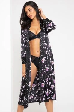 Pour Moi Luxe Satin Print Mix Longline Gown - Black/Lilac -Cheap Clozi Vibe Store 295644 20221114094400