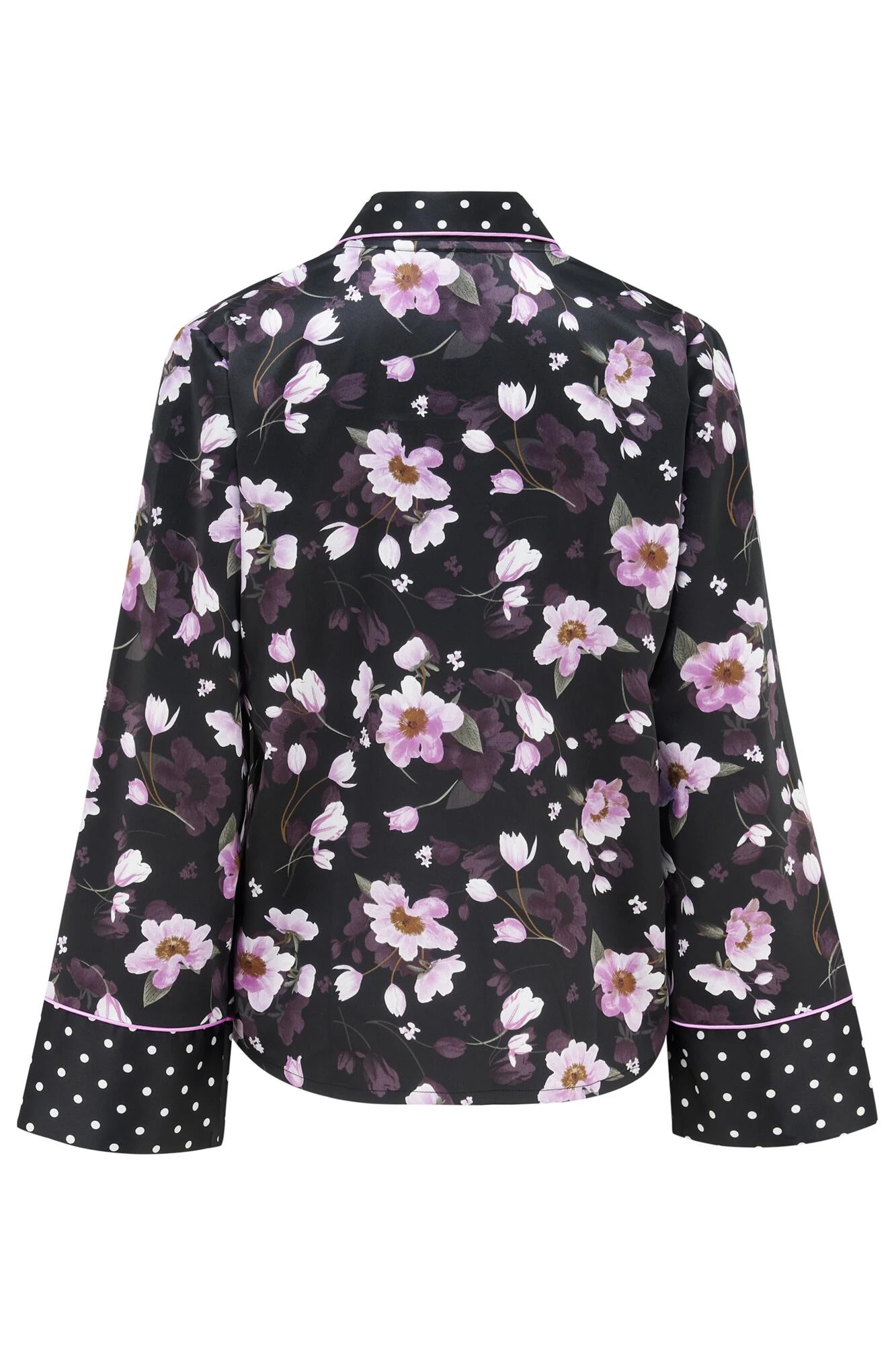 Pour Moi Luxe Satin Print Mix Revere Collar Pyjama Set - Black/Lilac 6 Pour Moi Luxe Satin Print Mix Revere Collar Pyjama Set - Black/Lilac - Image 6