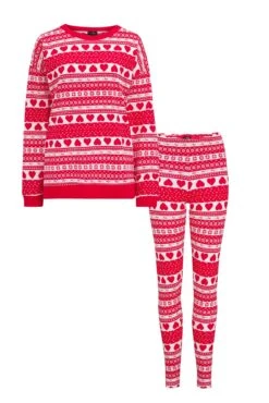 Pour Moi Fairisle Cotton Jersey Pyjama Set - Red White -Cheap Clozi Vibe Store 295706 20230328082700
