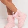 Pour Moi Cable Knit Faux Fur Lined Bootie Slipper - Blush
