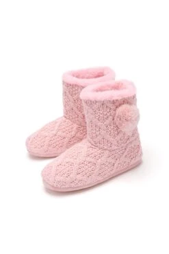 Pour Moi Cable Knit Faux Fur Lined Bootie Slipper - Blush -Cheap Clozi Vibe Store 295725 20221115153400