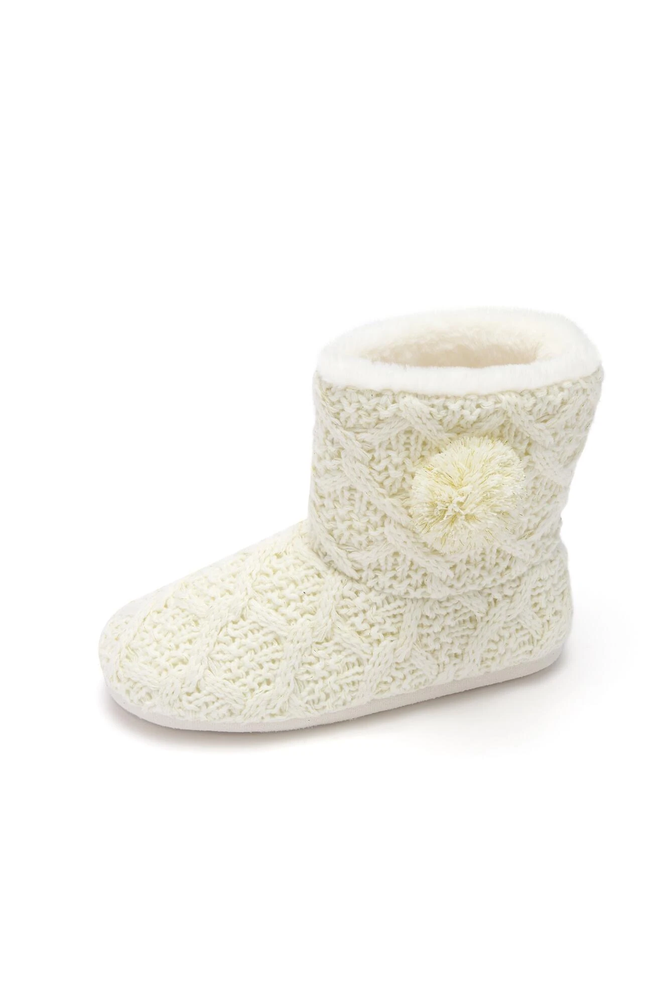 Pour Moi Cable Knit Faux Fur Lined Bootie Slipper - Cream 2 Pour Moi Cable Knit Faux Fur Lined Bootie Slipper - Cream - Image 2