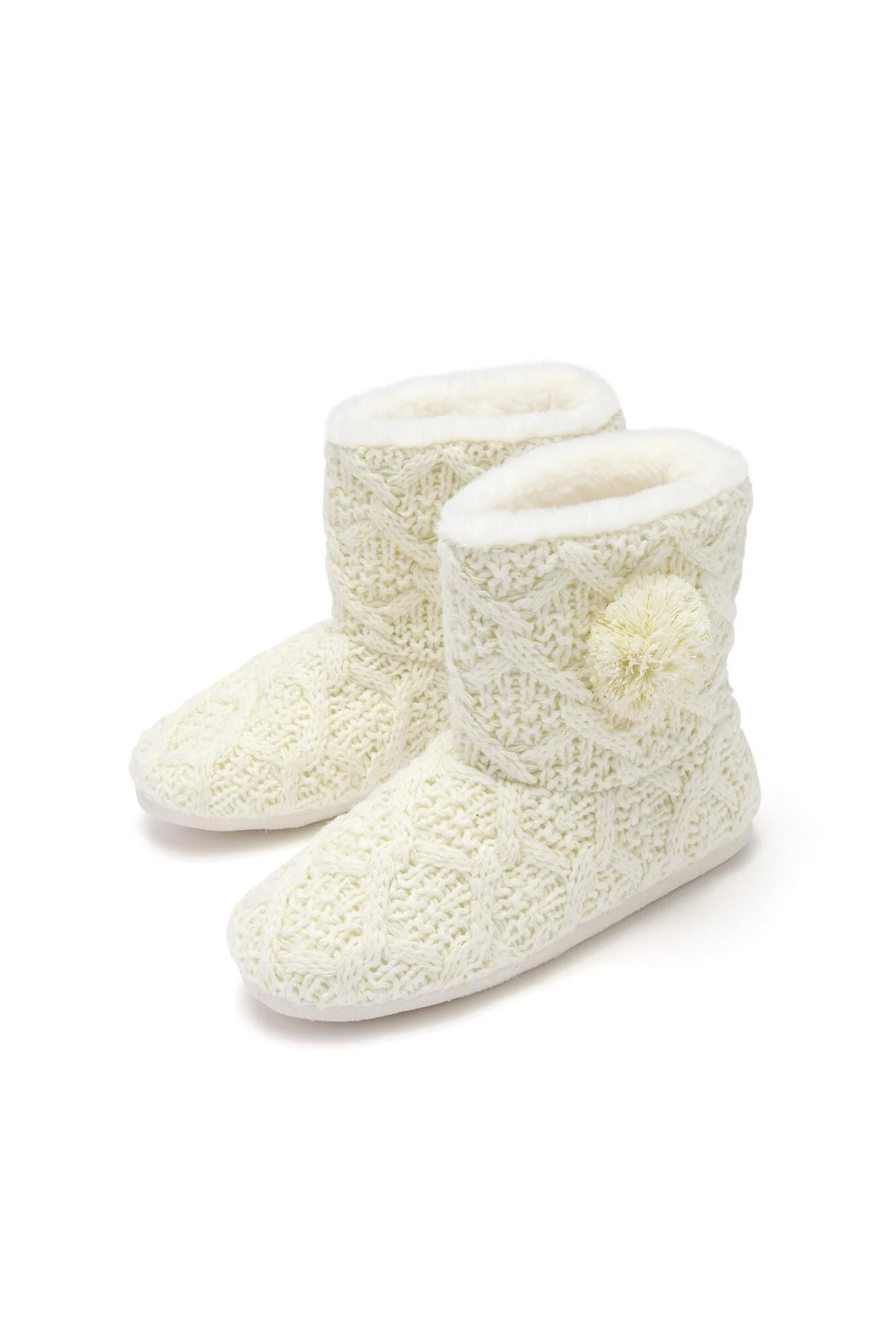 Pour Moi Cable Knit Faux Fur Lined Bootie Slipper - Cream 3 Pour Moi Cable Knit Faux Fur Lined Bootie Slipper - Cream - Image 3