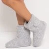 Pour Moi Cable Knit Faux Fur Lined Bootie Slipper - Grey