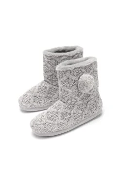 Pour Moi Cable Knit Faux Fur Lined Bootie Slipper - Grey -Cheap Clozi Vibe Store 295737 20220905145300