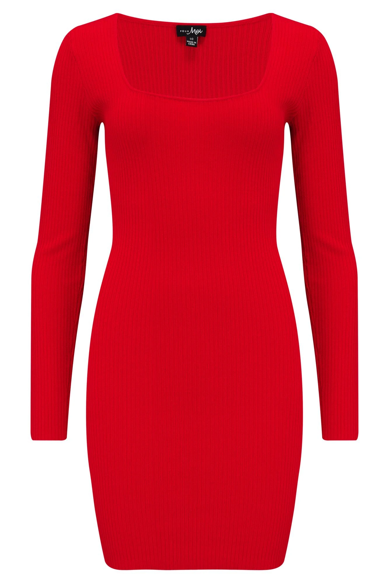 Pour Moi Sasha Rib Knit Square Neck Mini Dress With LENZING™ ECOVERO™ Viscose - Red 4 Pour Moi Sasha Rib Knit Square Neck Mini Dress With LENZING™ ECOVERO™ Viscose - Red - Image 4