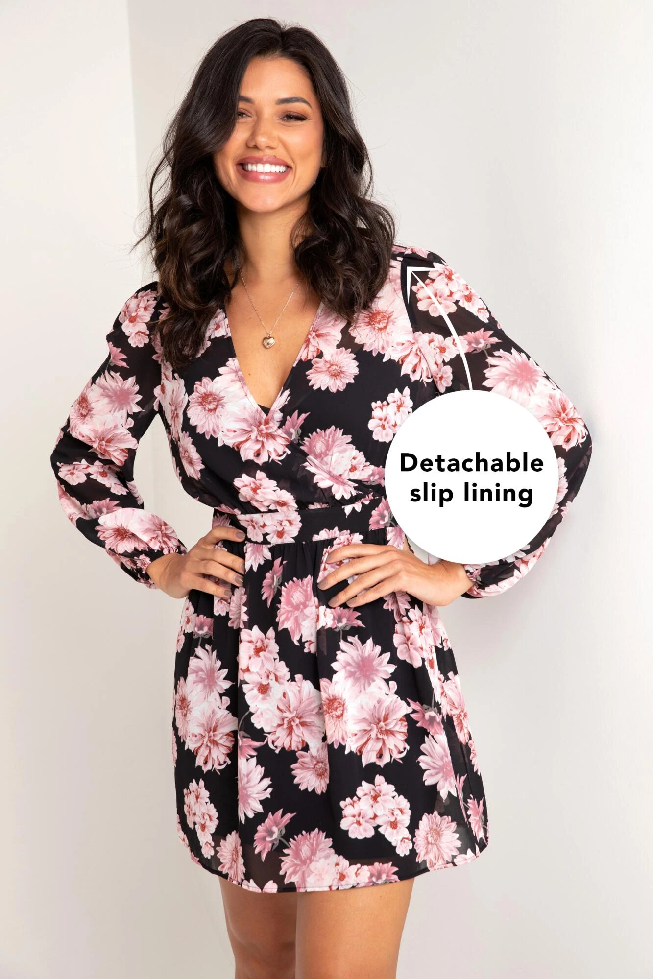 Pour Moi Natalya Chiffon Puff Sleeve Dress - Black Floral 2 Pour Moi Natalya Chiffon Puff Sleeve Dress - Black Floral - Image 2