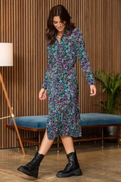 Pour Moi Bailey Slinky Jersey Midi Shirt Dress - Black Ditsy -Cheap Clozi Vibe Store 297848 20230222164500