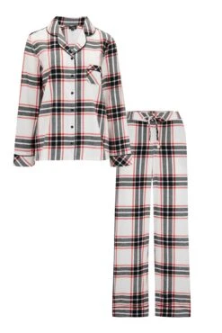 Pour Moi Cosy Check Brushed Cotton Pyjama Set - White/Black -Cheap Clozi Vibe Store 297969 20230807170500
