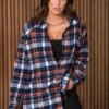 Pour Moi Remi Woven Check Boyfriend Shirt - Navy/Orange
