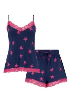 Pour Moi Sofa Loves Lace Jersey Cami And Short PJ Set - Navy/Pink -Cheap Clozi Vibe Store 298128 20221115153200