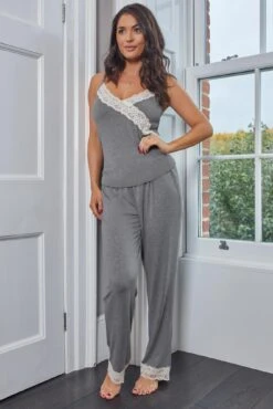 Pour Moi Sofa Loves Lace Soft Jersey Trouser - Dove Grey/Ivory -Cheap Clozi Vibe Store 298371 20221103115800