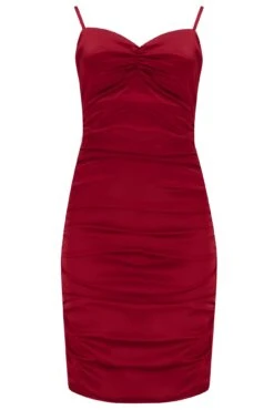 Pour Moi Elena Stretch Satin Bodycon Mini Dress - Deep Red -Cheap Clozi Vibe Store 299015 20221025105000