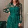 Pour Moi Clara Long Sleeve Lace Shirt Dress - Forest