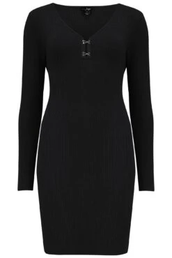 Pour Moi Layla Rib Knit V-Neck Bodycon Mini Dress With LENZING™ ECOVERO™ Viscose - Black -Cheap Clozi Vibe Store 302517 20230209165200