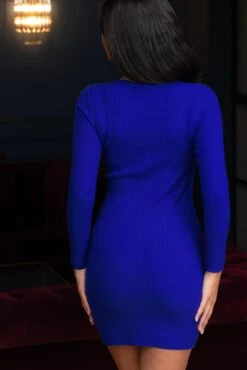 Pour Moi Layla Rib Knit V-Neck Bodycon Mini Dress With LENZING™ ECOVERO™ Viscose - Cobalt -Cheap Clozi Vibe Store 302536 20221212140600