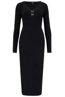 Pour Moi Layla Rib Knit V-Neck Bodycon Midi Dress With LENZING™ ECOVERO™ Viscose - Black -Cheap Clozi Vibe Store 302557 20230209164800