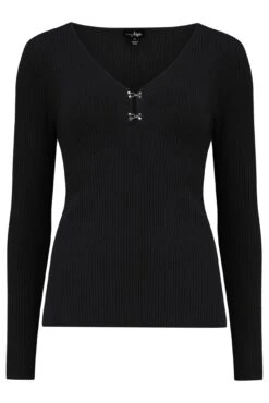 Pour Moi Layla LENZING™ ECOVERO™ Viscose Rib Knit V-Neck Long Sleeve Top - Black -Cheap Clozi Vibe Store 302582 20230209165700