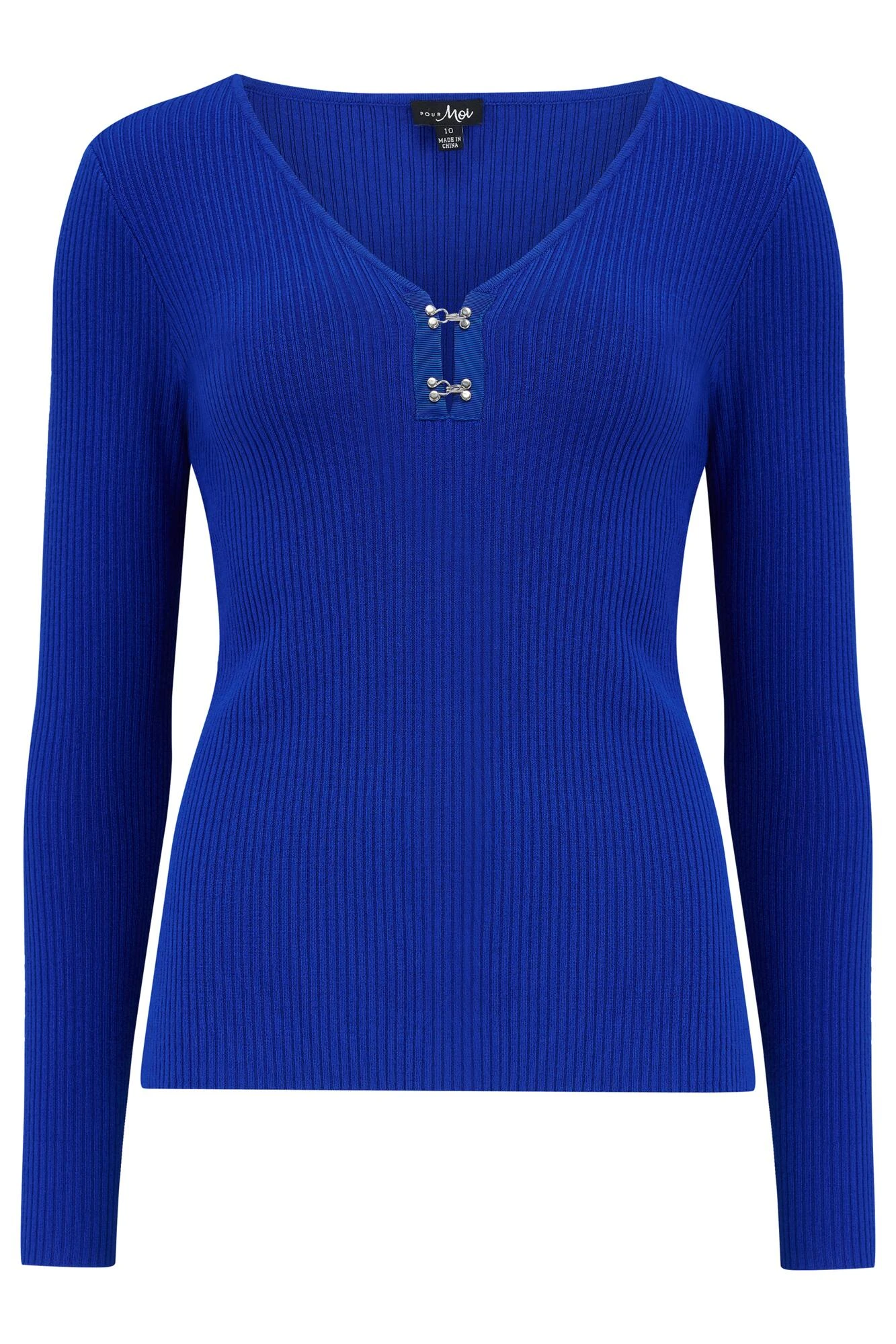 Pour Moi Layla LENZING™ ECOVERO™ Viscose Rib Knit V-Neck Long Sleeve Top - Cobalt 6 Pour Moi Layla LENZING™ ECOVERO™ Viscose Rib Knit V-Neck Long Sleeve Top - Cobalt - Image 6