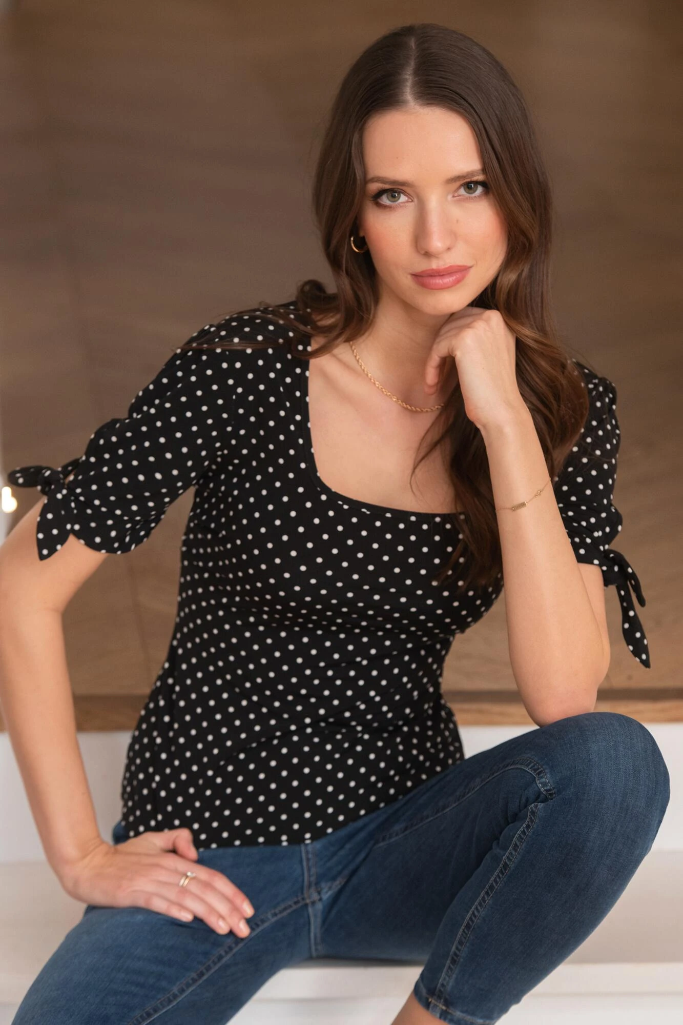 Pour Moi Birdie Square Neck Slinky Stretch Top - Black Spot 2 Pour Moi Birdie Square Neck Slinky Stretch Top - Black Spot - Image 2