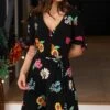 Pour Moi Bella Slinky Stretch Tie Sleeve Tea Dress - Multi Floral