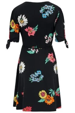 Pour Moi Bella Slinky Stretch Tie Sleeve Tea Dress - Multi Floral -Cheap Clozi Vibe Store 305565 20230105143000