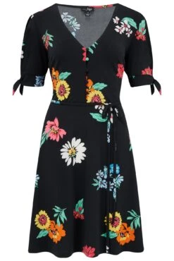 Pour Moi Bella Slinky Stretch Tie Sleeve Tea Dress - Multi Floral -Cheap Clozi Vibe Store 305566 20230105143000