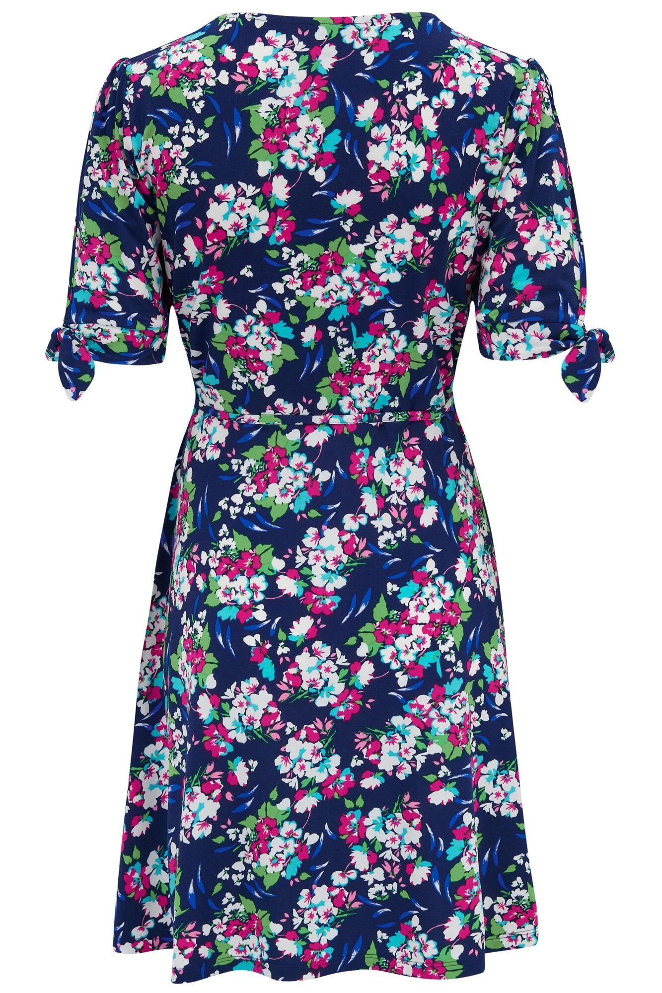 Pour Moi Bella Slinky Stretch Tie Sleeve Tea Dress - Navy Floral 6 Pour Moi Bella Slinky Stretch Tie Sleeve Tea Dress - Navy Floral - Image 6