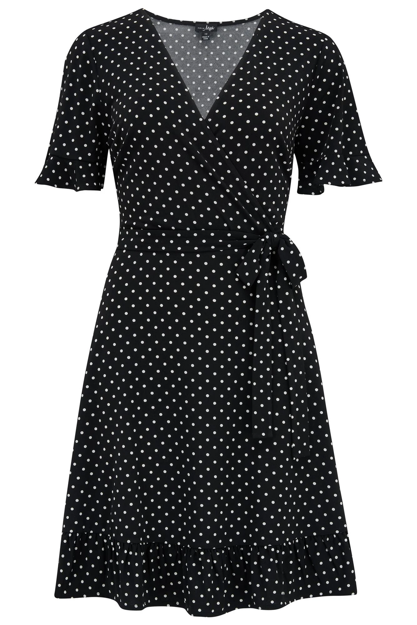 Pour Moi Birdie Frill Detail Slinky Stretch Dress - Black Spot 6 Pour Moi Birdie Frill Detail Slinky Stretch Dress - Black Spot - Image 6