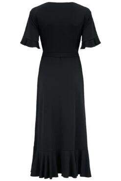 Pour Moi Megan Slinky Jersey Frill Detail Midi Wrap Dress - Black -Cheap Clozi Vibe Store 305673 20230105160500