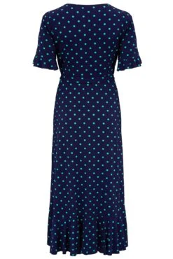Pour Moi Megan Slinky Jersey Frill Detail Midi Wrap Dress - Navy/Aqua -Cheap Clozi Vibe Store 305694 20230505101200