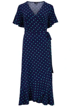 Pour Moi Megan Slinky Jersey Frill Detail Midi Wrap Dress - Navy/Aqua -Cheap Clozi Vibe Store 305695 20230505101200