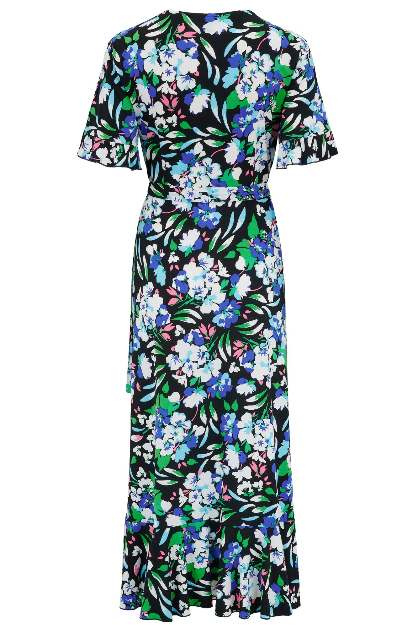 Pour Moi Megan Slinky Jersey Frill Detail Midi Wrap Dress - Black Floral 7 Pour Moi Megan Slinky Jersey Frill Detail Midi Wrap Dress - Black Floral - Image 7