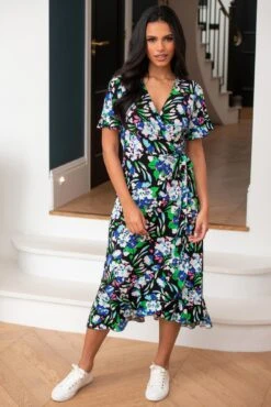 Pour Moi Megan Slinky Jersey Frill Detail Midi Wrap Dress - Black Floral 9 Pour Moi Megan Slinky Jersey Frill Detail Midi Wrap Dress - Black Floral -Cheap Clozi Vibe Store 305712 20230105161500
