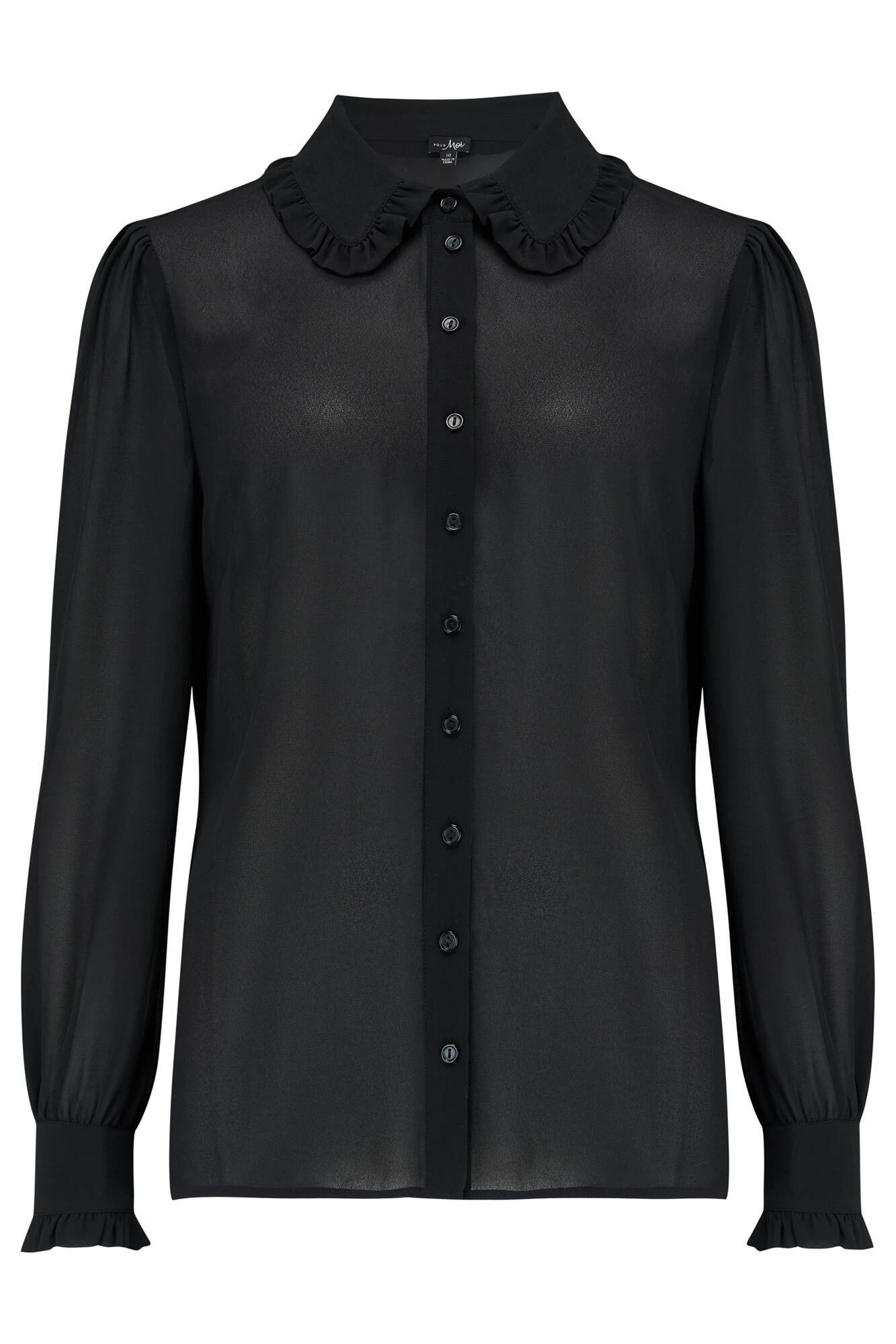 Pour Moi Nico Frill Detail Chiffon Shirt - Black 5 Pour Moi Nico Frill Detail Chiffon Shirt - Black - Image 5