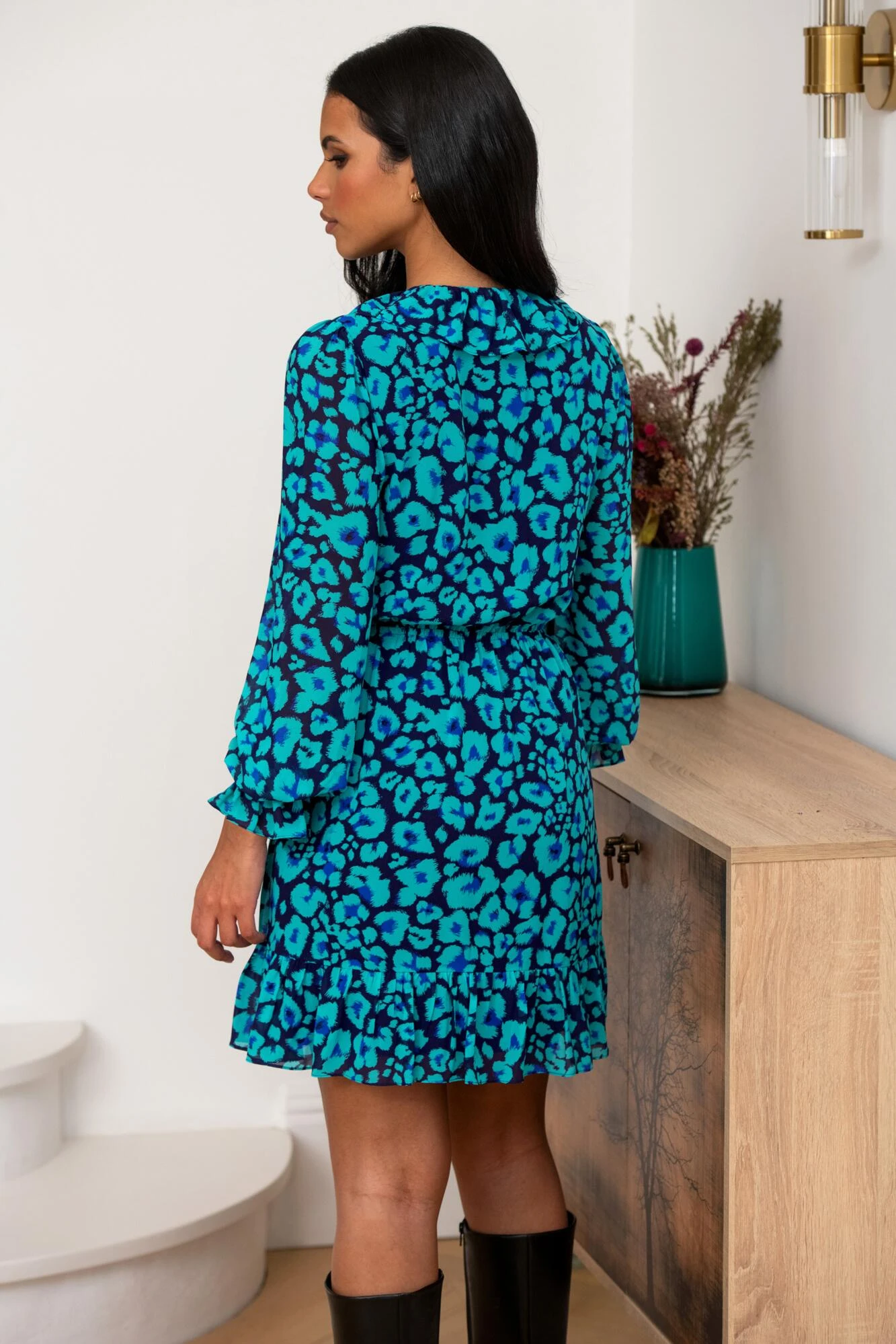 Pour Moi Nico Frill Detail Chiffon Dress - Navy/Aqua 6 Pour Moi Nico Frill Detail Chiffon Dress - Navy/Aqua - Image 6