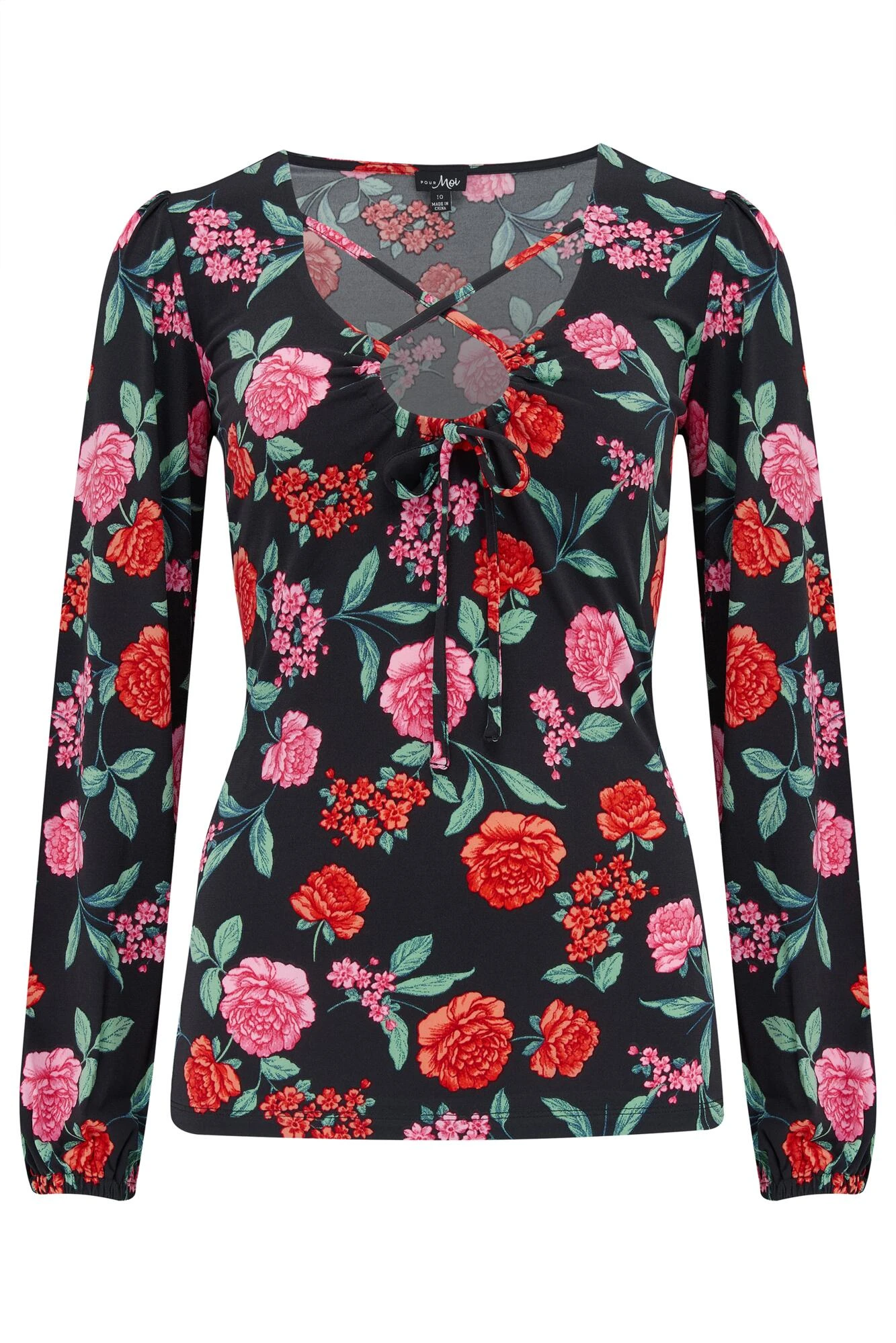 Pour Moi Bianca Cut Out Detail Slinky Stretch Top - Black Floral 5 Pour Moi Bianca Cut Out Detail Slinky Stretch Top - Black Floral - Image 5