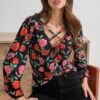 Pour Moi Bianca Cut Out Detail Slinky Stretch Top - Black Floral