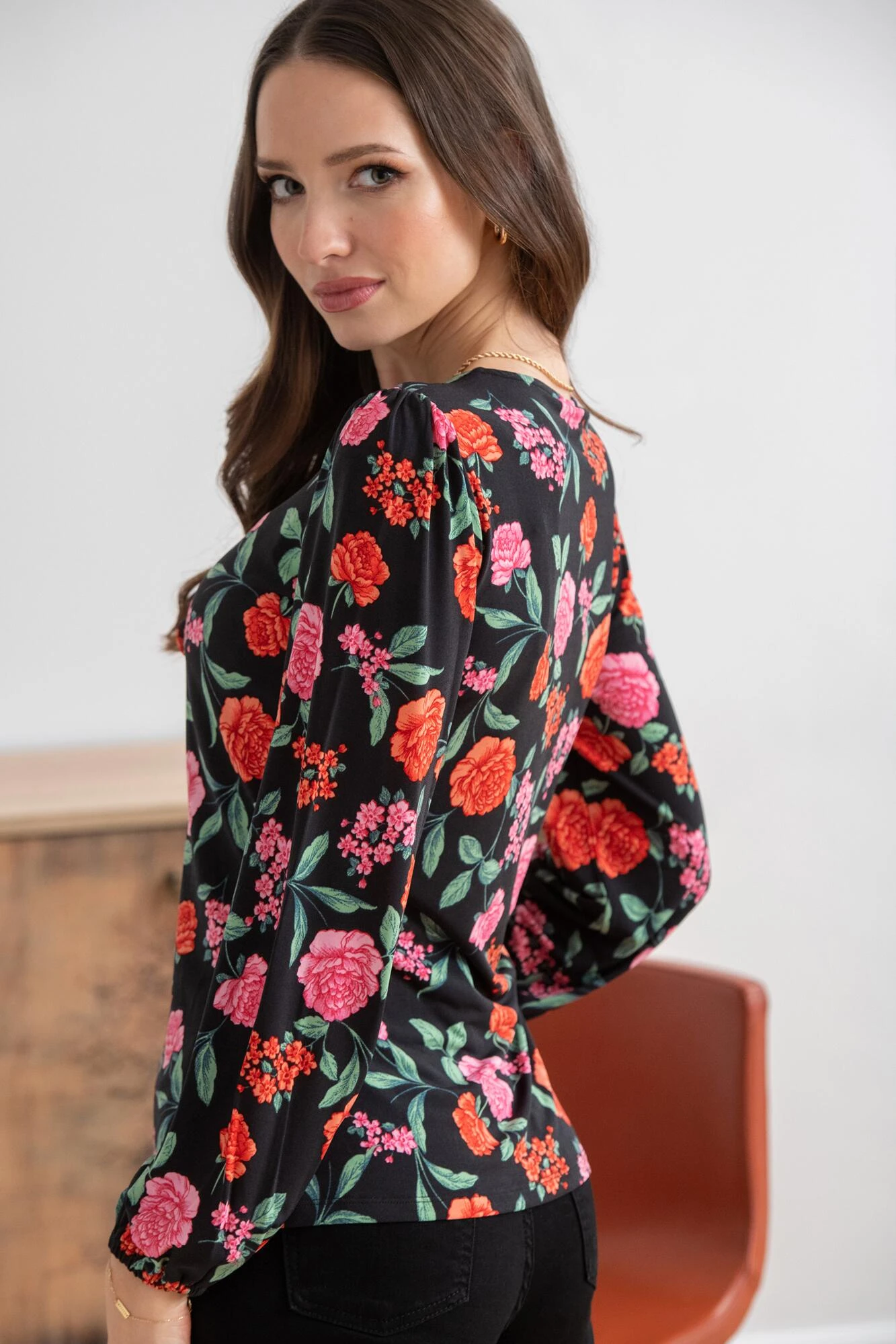 Pour Moi Bianca Cut Out Detail Slinky Stretch Top - Black Floral 3 Pour Moi Bianca Cut Out Detail Slinky Stretch Top - Black Floral - Image 3