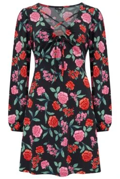 Pour Moi Bianca Cut Out Detail Slinky Stretch Dress - Black Floral -Cheap Clozi Vibe Store 305937 20230106110700