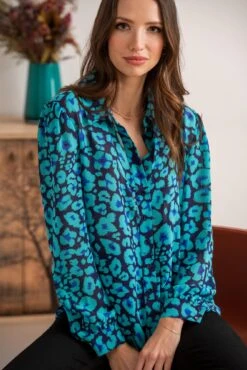 Pour Moi Natalya Chiffon Shirt - Navy/Aqua -Cheap Clozi Vibe Store 306247 20230106160800