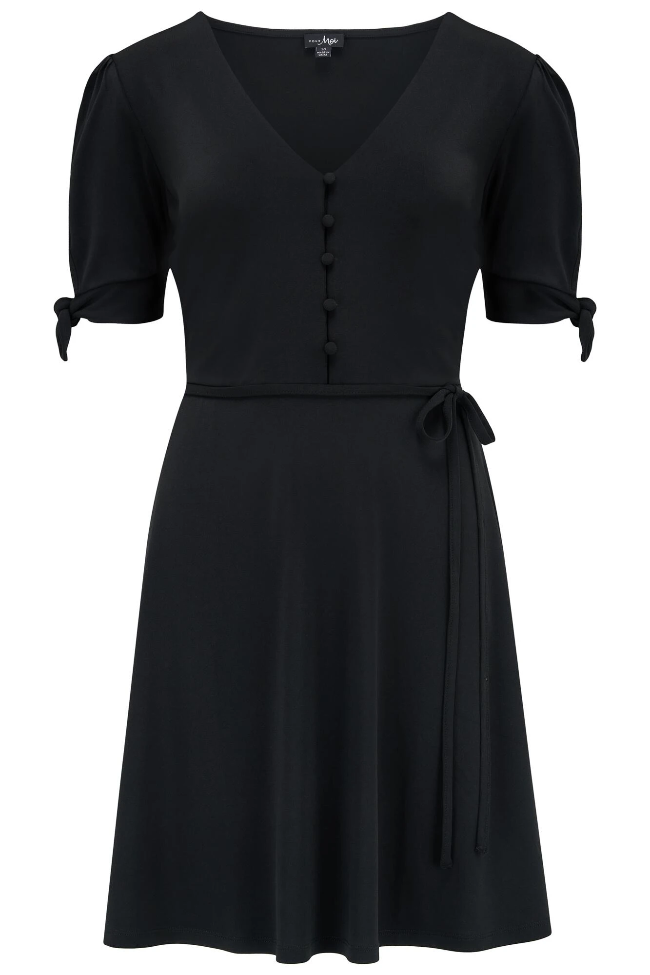 Pour Moi Bella Slinky Stretch Tie Sleeve Tea Dress - Black 5 Pour Moi Bella Slinky Stretch Tie Sleeve Tea Dress - Black - Image 5