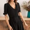 Pour Moi Bella Slinky Stretch Tie Sleeve Tea Dress - Black