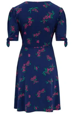 Pour Moi Bella Slinky Stretch Tie Sleeve Tea Dress - Navy/Pink -Cheap Clozi Vibe Store 306269 20230106162800