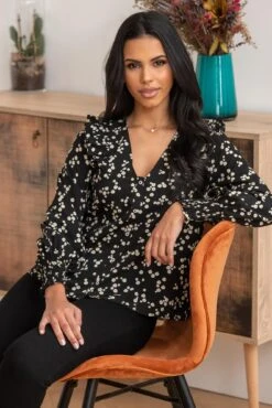 Pour Moi Maggie Woven Button Through Frill Blouse - Black Ditsy 9 Pour Moi Maggie Woven Button Through Frill Blouse - Black Ditsy -Cheap Clozi Vibe Store 306311 20230106165300