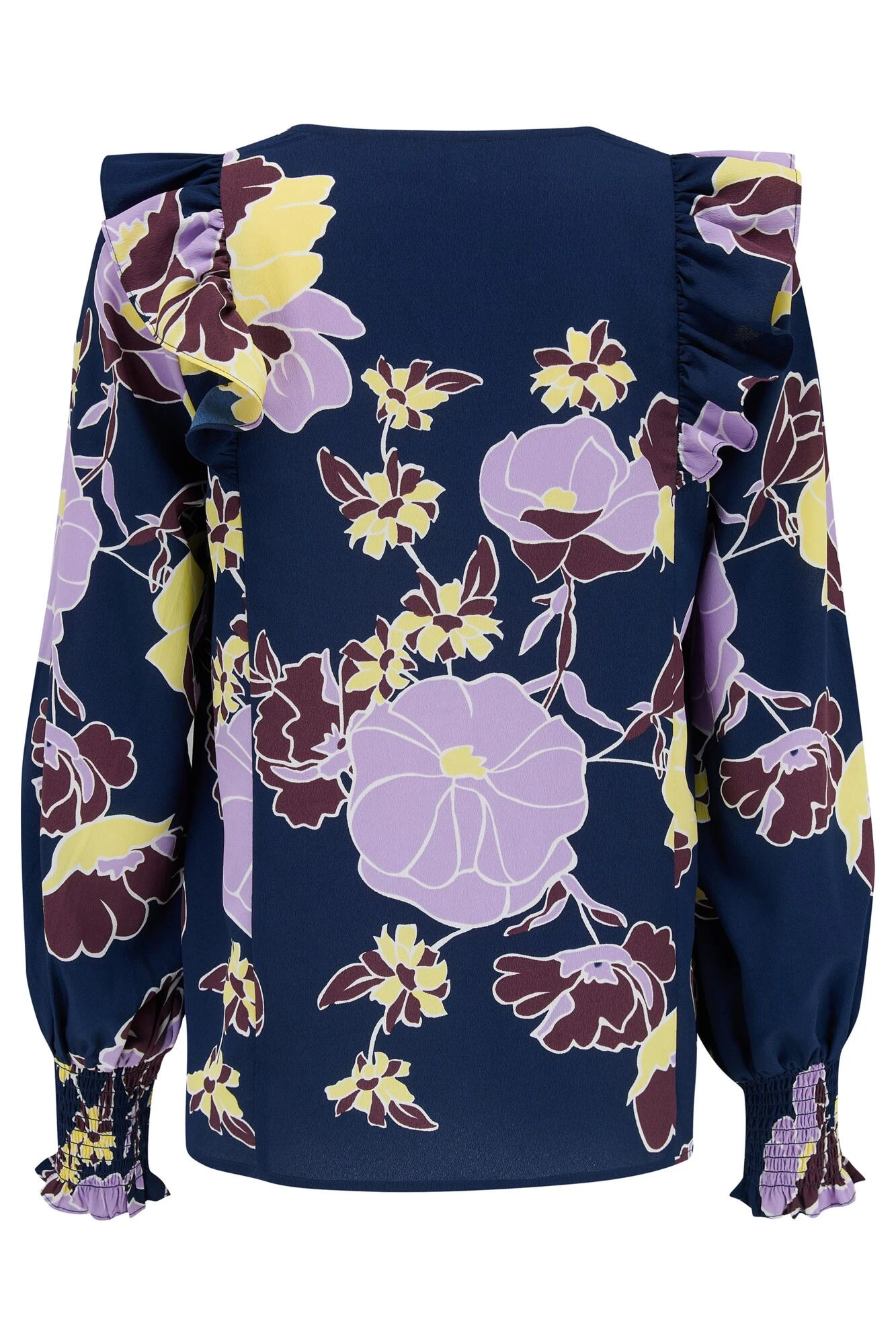Pour Moi Maggie Woven Button Through Frill Blouse - Navy Floral 8 Pour Moi Maggie Woven Button Through Frill Blouse - Navy Floral - Image 8