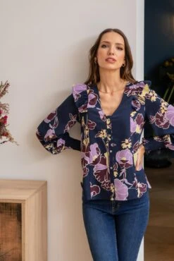 Pour Moi Maggie Woven Button Through Frill Blouse - Navy Floral 10 Pour Moi Maggie Woven Button Through Frill Blouse - Navy Floral -Cheap Clozi Vibe Store 306325 20230106170500